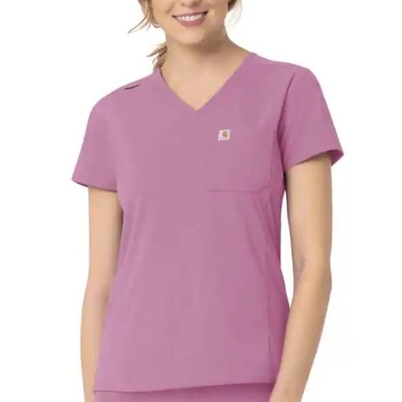 Carhartt WOMEN'S RUGGED FLEX® PEAK TUCK-IN SCRUB TOP in Thistle Purple Size XS - Picture 1 of 9